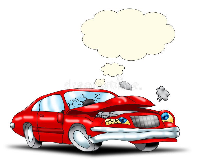 Illustration of Car destroyed in a crash with blank bubble text. Illustration of Car destroyed in a crash with blank bubble text