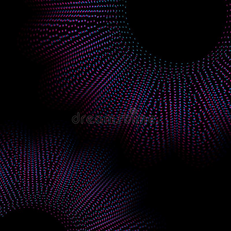 Dynamic eye ring shape particles blue and purple color on black background, Trendy abstract geometric background. Dynamic eye ring shape particles blue and purple color on black background, Trendy abstract geometric background