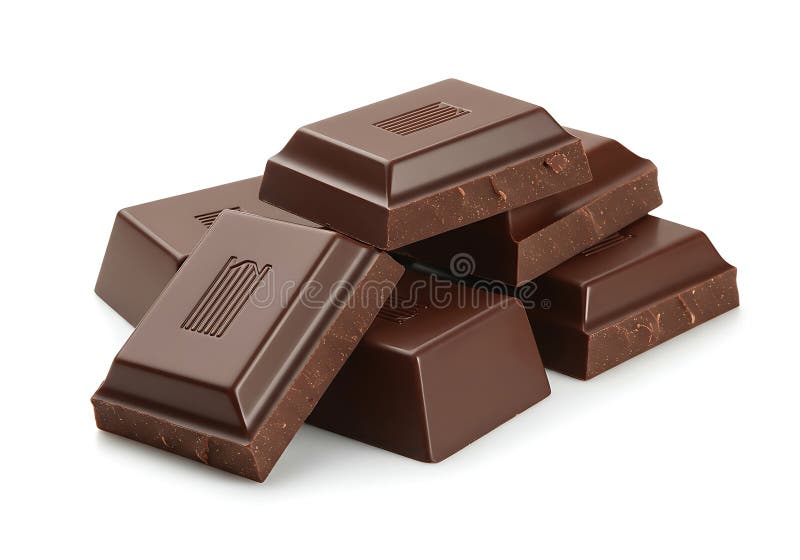 De délicieux blocs de chocolat noir empilés sur fond blanc pour des motifs culinaires illustration de vecteur
