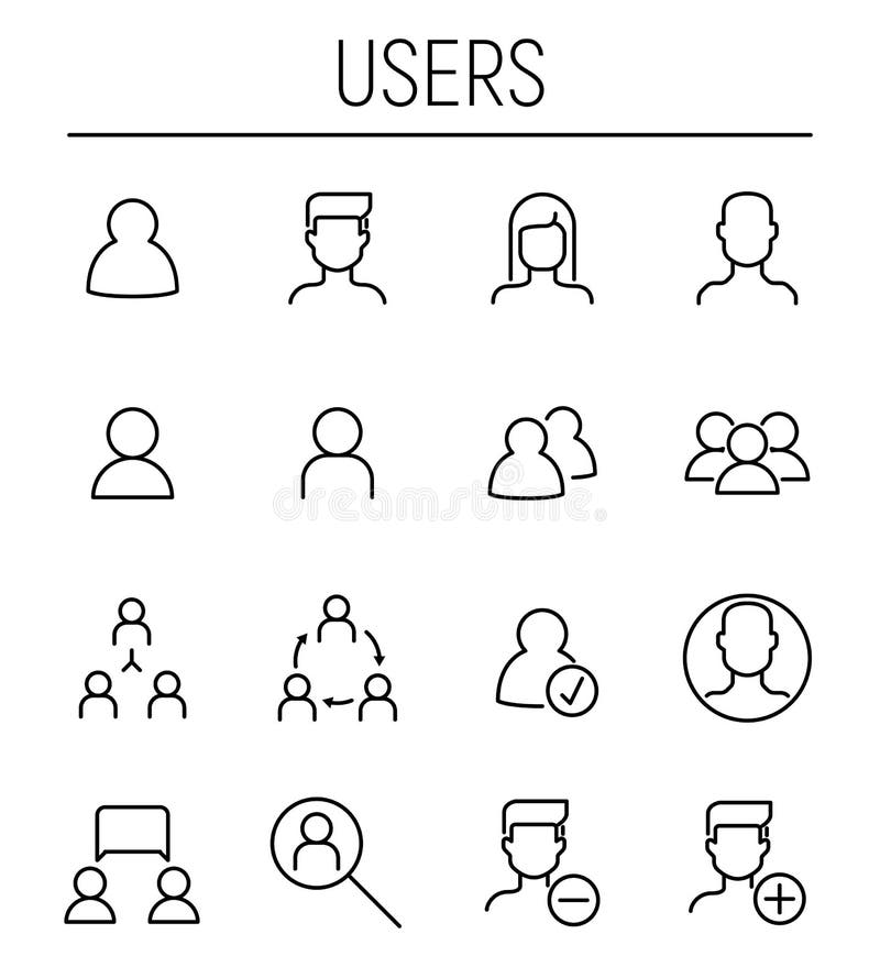 De eenvoudige reeks van lijnpictogrammen gebruikers stock illustratie De eenvoudige reeks van lijnpictogrammen gebruikers stock illustratie