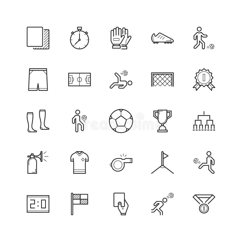De eenvoudige Reeks van Voetbalvoetbal bracht Vectorlijnpictogrammen met elkaar in verband bevat vector illustratie De eenvoudige Reeks van Voetbalvoetbal bracht Vectorlijnpictogrammen met elkaar in verband bevat vector illustratie