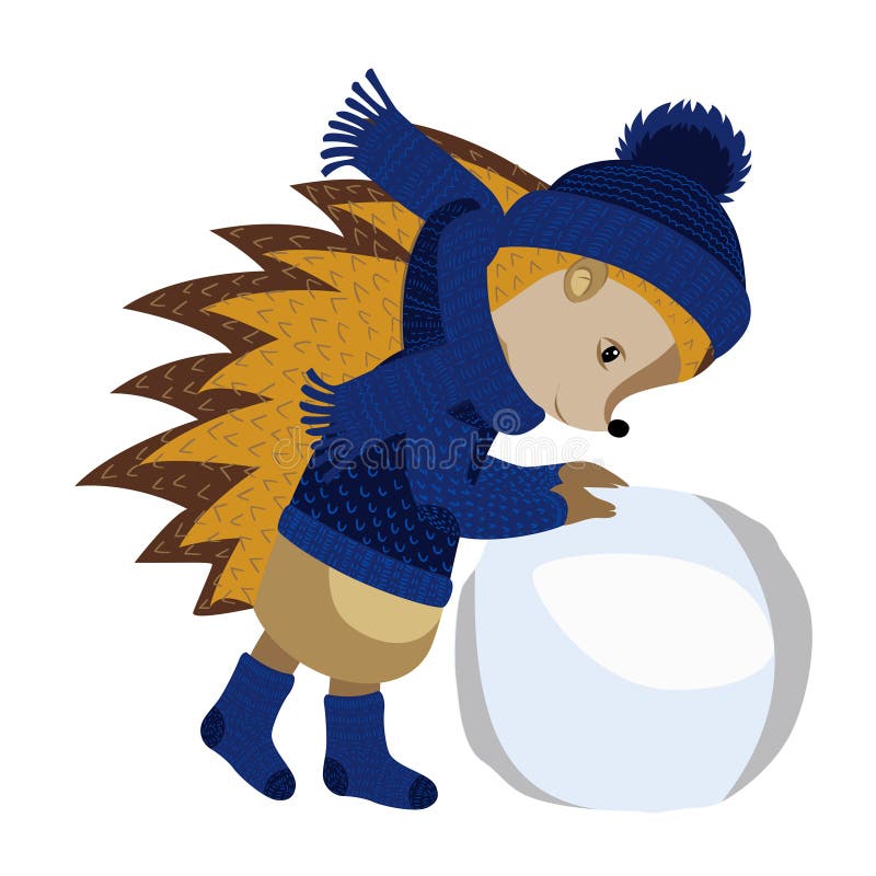 De egel bouwt een sneeuwman, die een sneeuwbal rollen Vector illustratie stock illustratie De egel bouwt een sneeuwman, die een sneeuwbal rollen Vector illustratie stock illustratie