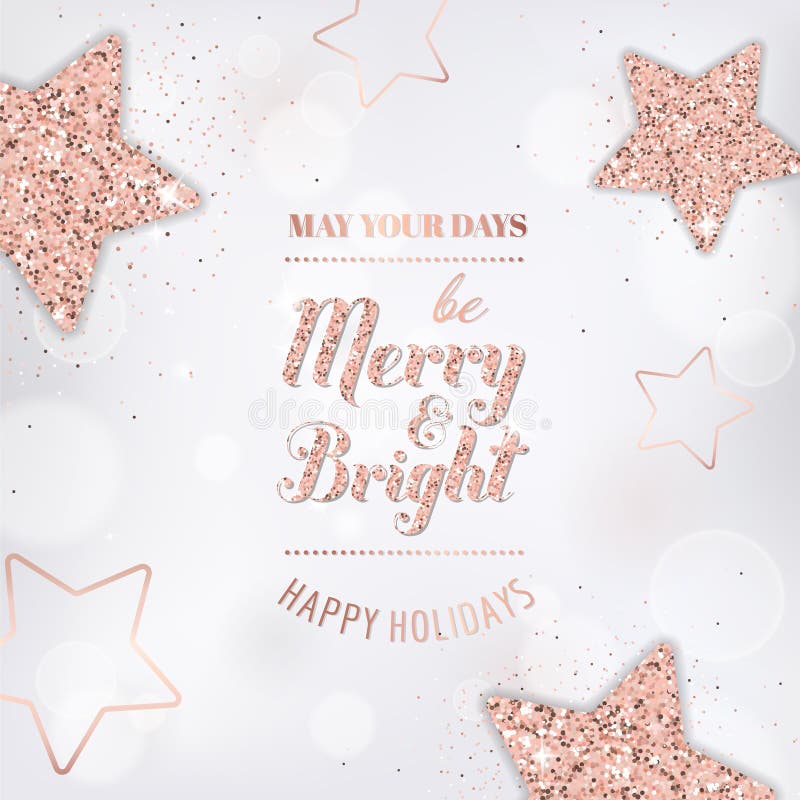 De elegante vrolijke Kerstmiskaart met roze goud schittert sterren voor uitnodiging of groeten of brochure 2019 van het vlieger n stock illustratie De elegante vrolijke Kerstmiskaart met roze goud schittert sterren voor uitnodiging of groeten of brochure 2019 van het vlieger n stock illustratie