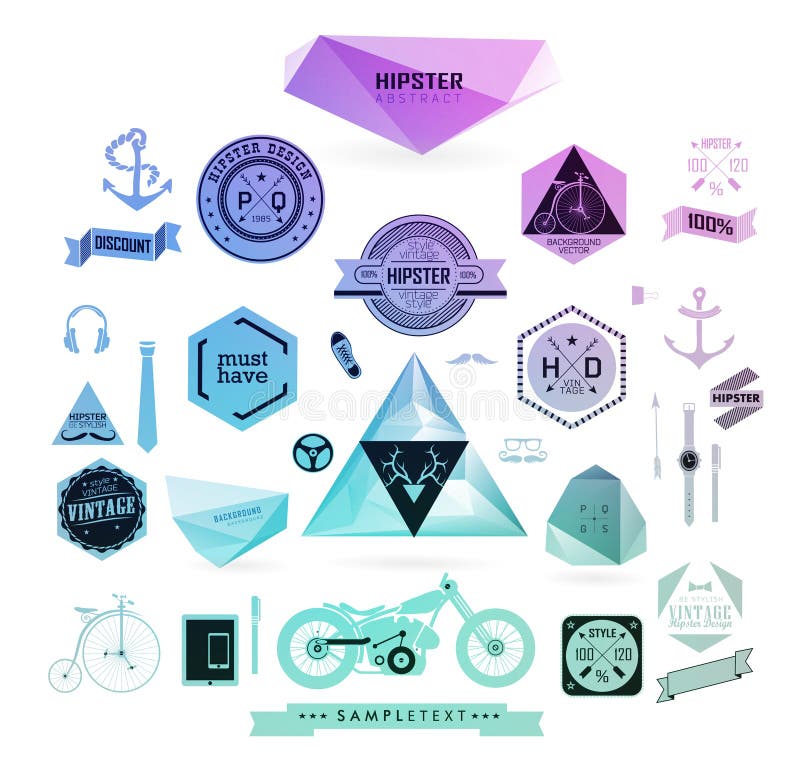 De elementen, de pictogrammen en de etiketten van de Hipsterstijl royalty-vrije illustratie De elementen, de pictogrammen en de etiketten van de Hipsterstijl royalty-vrije illustratie