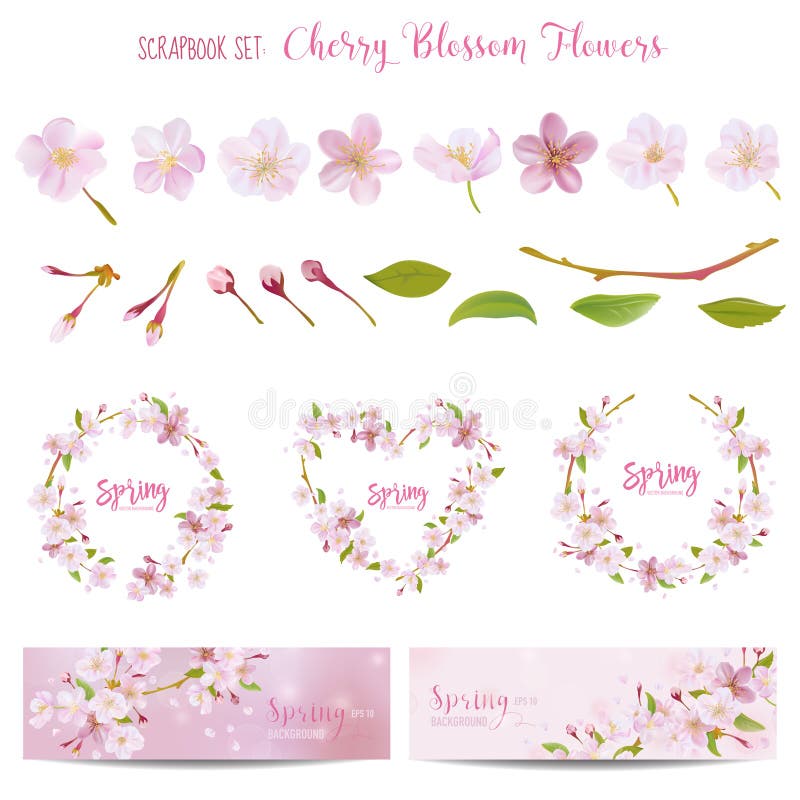 De Elementen van Cherry Blossom Spring Background en van het Ontwerp vector illustratie De Elementen van Cherry Blossom Spring Background en van het Ontwerp vector illustratie