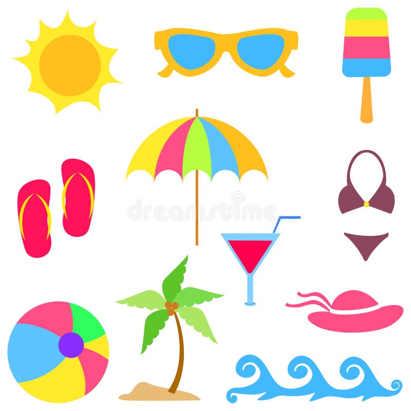 Vector colorful set of fun summer vacation elements. Vector colorful set of fun summer vacation elements