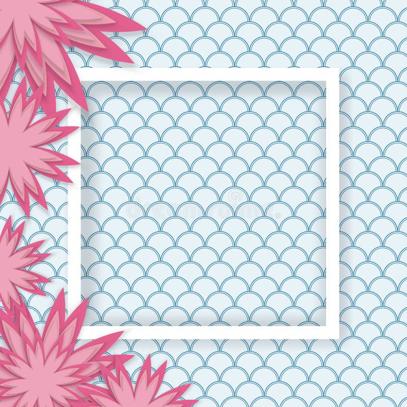 De elementen van het origamiontwerp snijden document gemaakte laag van roze bloem met leeg wit grenskader, uitstekend golfpatroon vector illustratie De elementen van het origamiontwerp snijden document gemaakte laag van roze bloem met leeg wit grenskader, uitstekend golfpatroon vector illustratie