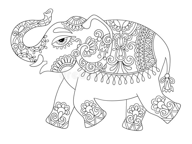 De etnische Indische originele tekening van de olifantslijn, volwassenen die BO kleuren royalty-vrije illustratie De etnische Indische originele tekening van de olifantslijn, volwassenen die BO kleuren royalty-vrije illustratie