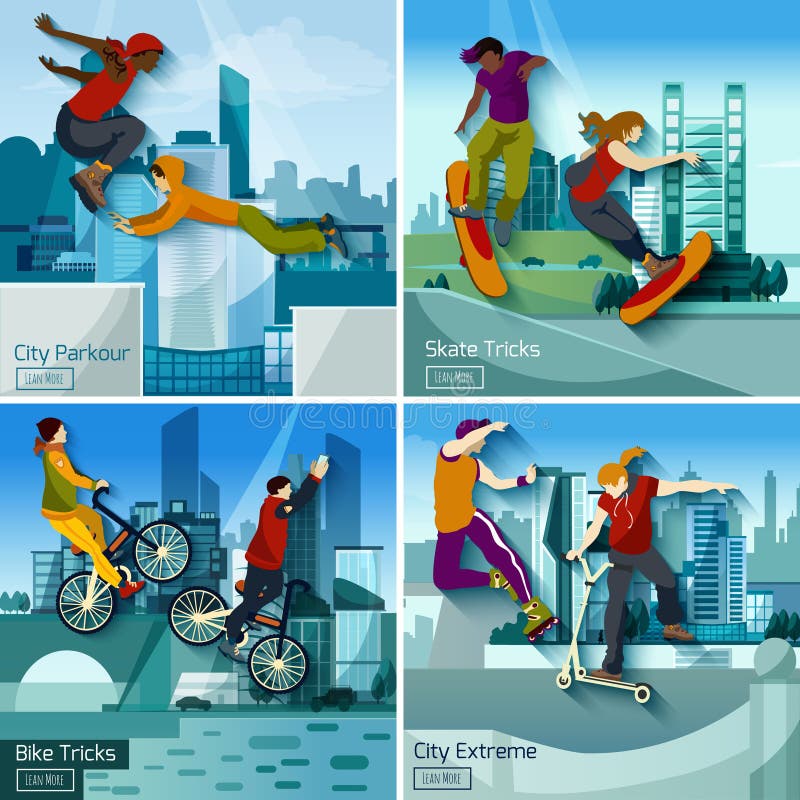 De extreme Reeks van het het Ontwerpconcept van Stadssporten 2x2 vector illustratie De extreme Reeks van het het Ontwerpconcept van Stadssporten 2x2 vector illustratie