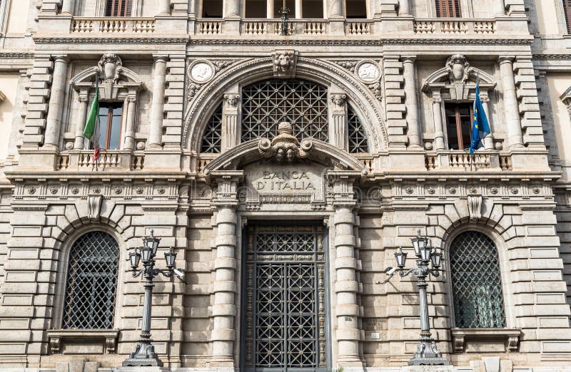 Palermo, Sicily, Italy - October 17, 2017: The facade of the historic bank of Italy in Palermo. Palermo, Sicily, Italy - October 17, 2017: The facade of the historic bank of Italy in Palermo