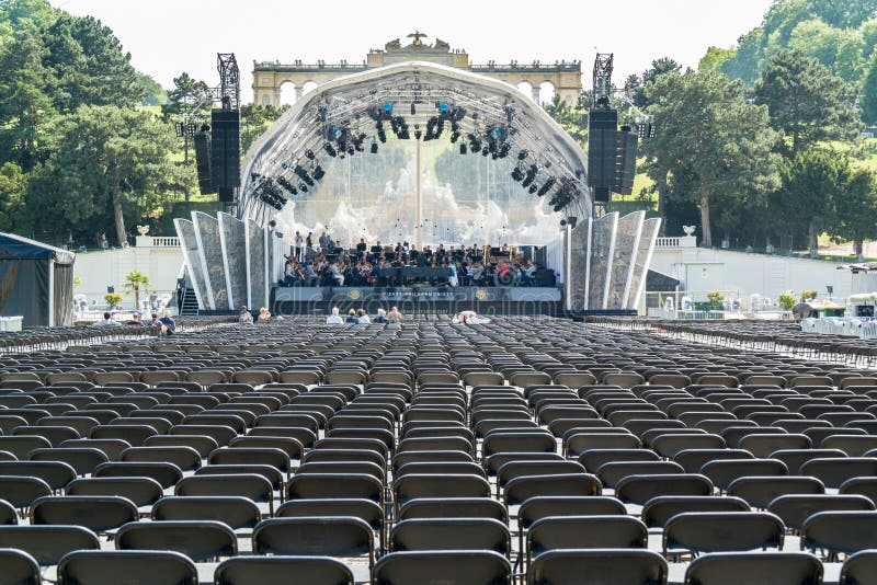 Vienna Philharmonic Orchestra rehearsal for Summer Night Concert in Schonbrunn Palace Gardens in Vienna, Austria. Vienna Philharmonic Orchestra rehearsal for Summer Night Concert in Schonbrunn Palace Gardens in Vienna, Austria