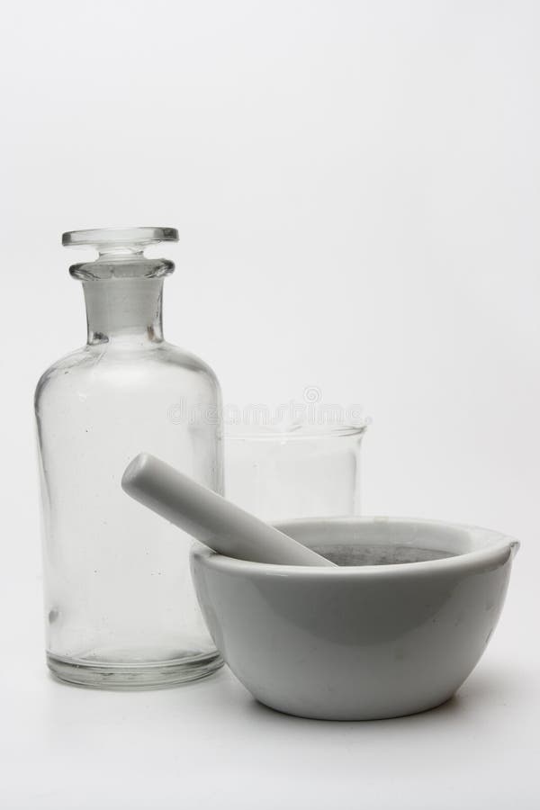 Laboratory flask with grinding mortar. Laboratory flask with grinding mortar