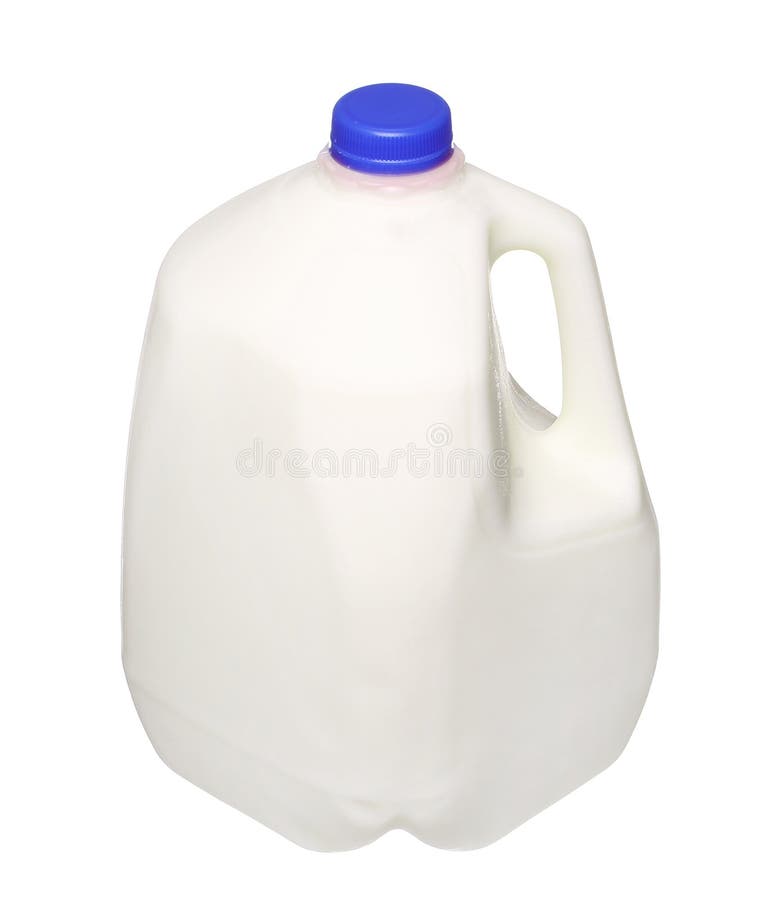 De Fles van de gallonmelk met blauw die GLB op Wit wordt geïsoleerd stock foto De Fles van de gallonmelk met blauw die GLB op Wit wordt geïsoleerd stock foto