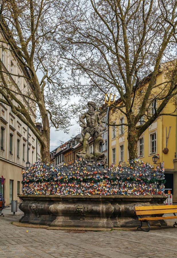 De Fontein van Neptunus, Bamberg, Duitsland stock fotografie De Fontein van Neptunus, Bamberg, Duitsland stock fotografie