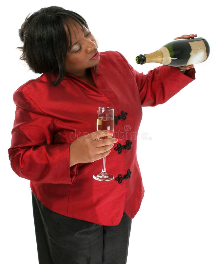 De Fotografie van de voorraad: Mooie Vrouw met de Lege Fles van Champagne royalty-vrije stock afbeeldingen De Fotografie van de voorraad: Mooie Vrouw met de Lege Fles van Champagne royalty-vrije stock afbeeldingen