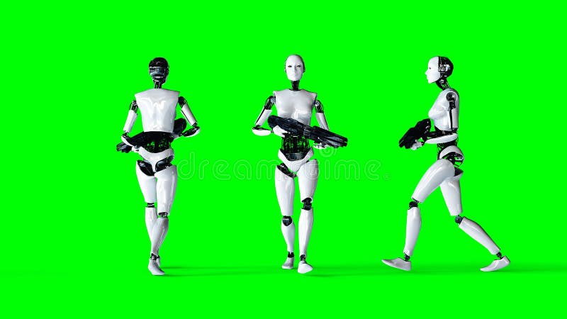 De futuristische humanoid vrouwelijke robot isoleert op het groene scherm Het realistische 3d teruggeven stock illustratie De futuristische humanoid vrouwelijke robot isoleert op het groene scherm Het realistische 3d teruggeven stock illustratie