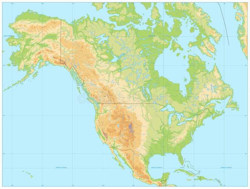 De Fysieke Kaart van Noord-Amerika GEEN tekst
