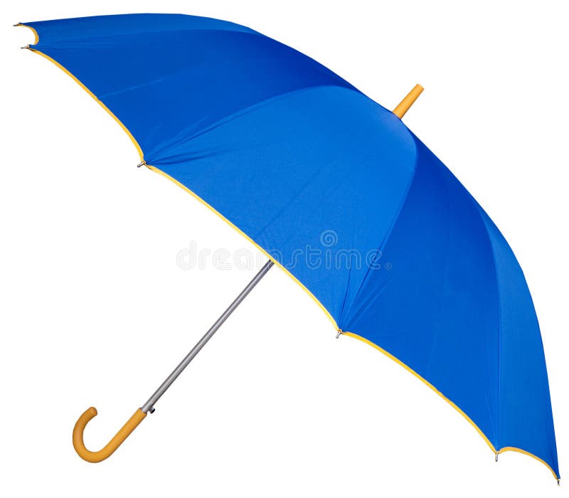 the large curved handle golf umbrella with blue color isolated on white background. the large curved handle golf umbrella with blue color isolated on white background