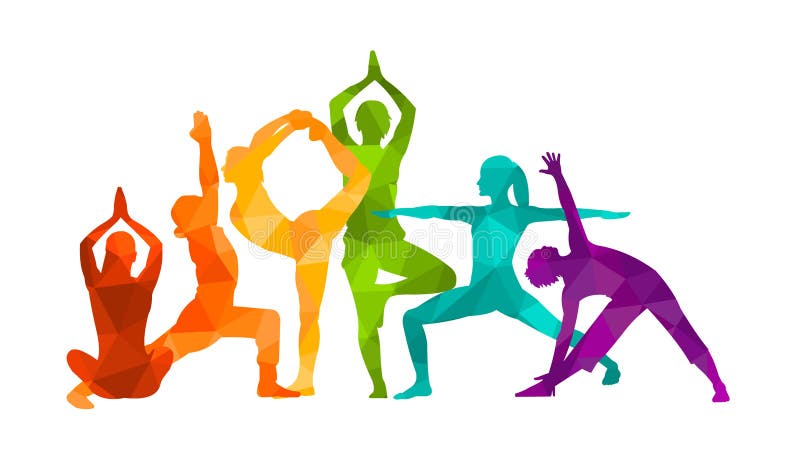 De gedetailleerde kleurrijke vectorillustratie van de silhouetyoga Het concept van de geschiktheid gymnastiek AerobicsSport De gedetailleerde kleurrijke vectorillustratie van de silhouetyoga Het concept van de geschiktheid gymnastiek AerobicsSport