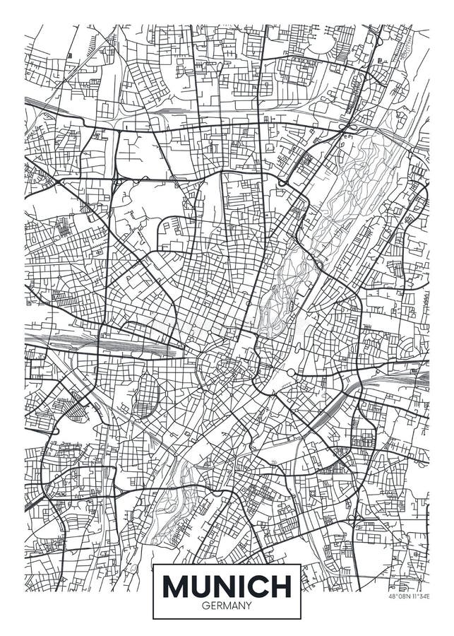 De gedetailleerde vectorkaart München van de affichestad vector illustratie De gedetailleerde vectorkaart München van de affichestad vector illustratie