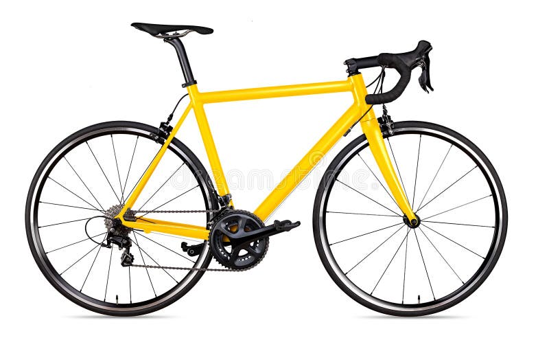 De gele zwarte rennende geïsoleerde raceauto van de de fietsfiets van de sportweg