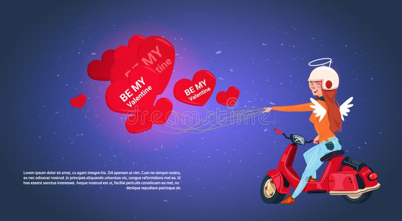 De gelukkige Cupido die van de het Conceptenvrouw van de Valentijnskaartendag Retro Ballons van de de Holdingshart Gevormde Lucht stock illustratie De gelukkige Cupido die van de het Conceptenvrouw van de Valentijnskaartendag Retro Ballons van de de Holdingshart Gevormde Lucht stock illustratie