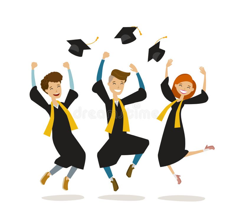De gelukkige gediplomeerden of de studenten werpen hoeden Onderwijs, universiteit, school, graduatieconcept De vectorillustratie stock illustratie De gelukkige gediplomeerden of de studenten werpen hoeden Onderwijs, universiteit, school, graduatieconcept De vectorillustratie stock illustratie