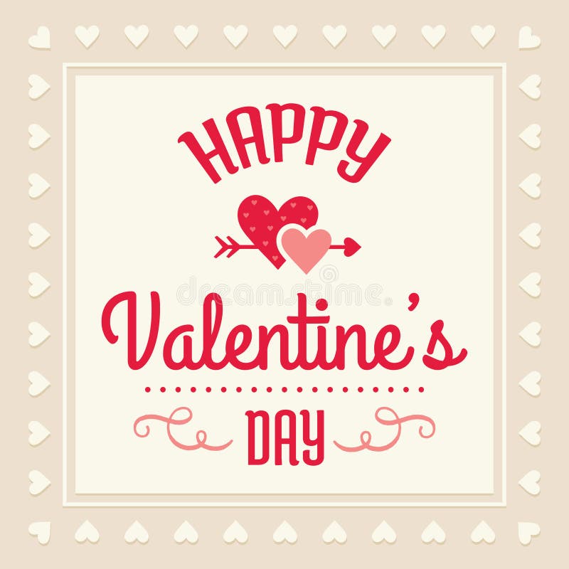 De gelukkige kaart van de valentijnskaartendag in room en rood vector illustratie De gelukkige kaart van de valentijnskaartendag in room en rood vector illustratie