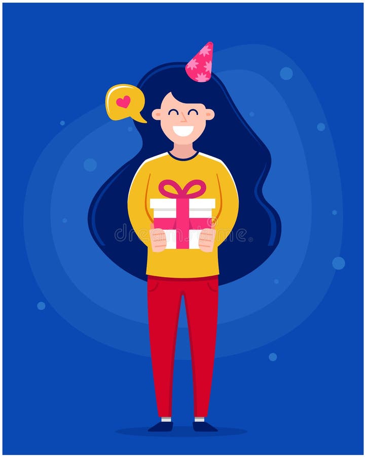 De gelukkige kaart van de verjaardagsgroet Meisje die een cake met kaarsen houden royalty-vrije illustratie De gelukkige kaart van de verjaardagsgroet Meisje die een cake met kaarsen houden royalty-vrije illustratie