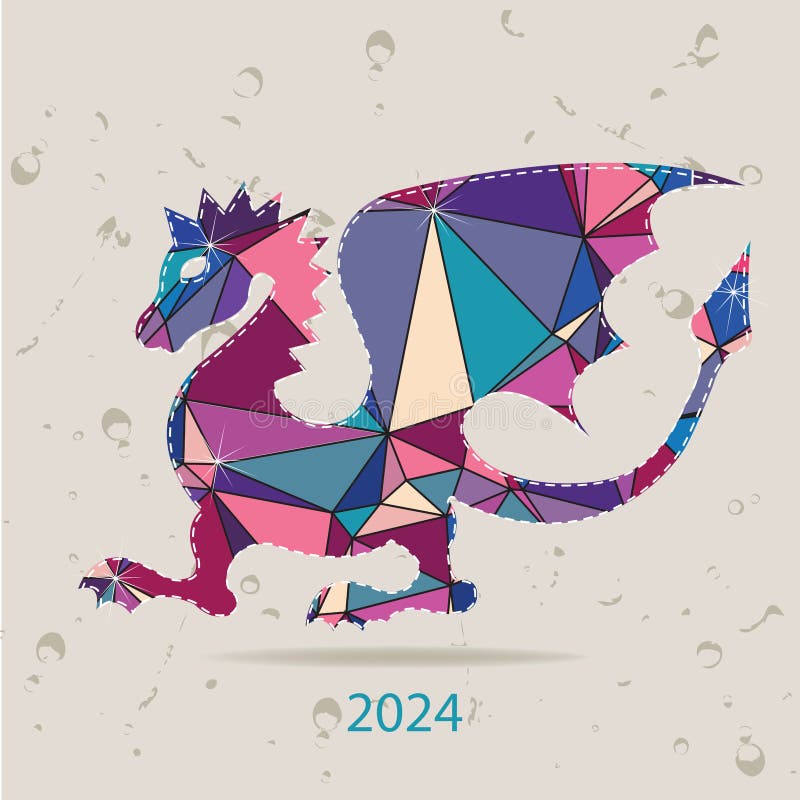 De gelukkige nieuwe kaart van de jaar 2024 creatieve die groet met Draak van driehoeken wordt gemaakt stock illustratie De gelukkige nieuwe kaart van de jaar 2024 creatieve die groet met Draak van driehoeken wordt gemaakt stock illustratie