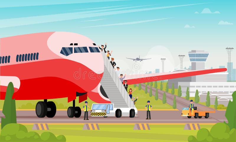 De gelukkige Passagiers schepen Vliegtuig Vlakke Illustratie in stock illustratie De gelukkige Passagiers schepen Vliegtuig Vlakke Illustratie in stock illustratie