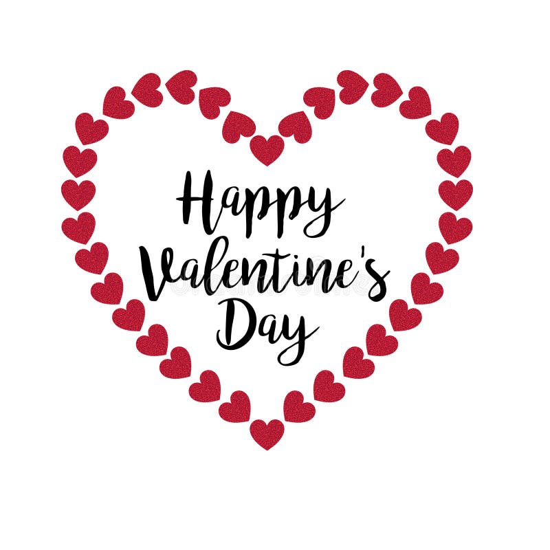 De gelukkige typografie van de valentijnskaartendag met schittert hartkader