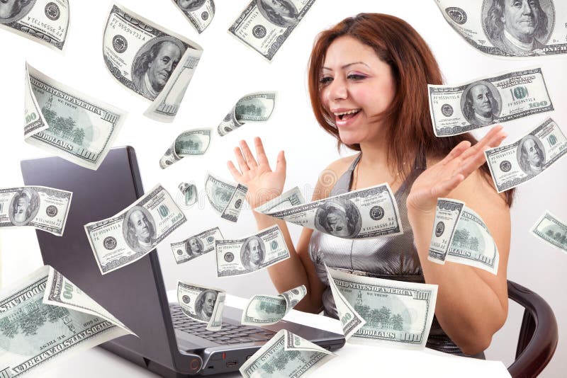 De gelukkige Vrouw verdient online Geld