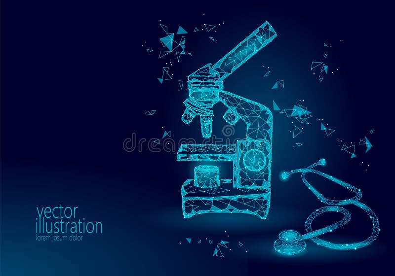 De geneeskunde van de bedrijfs microscoopwetenschap materiaal Lage poly veelhoekige driehoeks blauwe gloeiende punt aangesloten s royalty-vrije illustratie De geneeskunde van de bedrijfs microscoopwetenschap materiaal Lage poly veelhoekige driehoeks blauwe gloeiende punt aangesloten s royalty-vrije illustratie