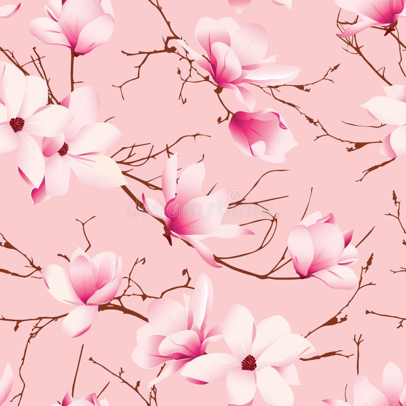 De gevoelige magnolia bloeit roze naadloos vectorpatroon