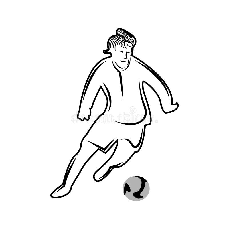 De geïllustreerde mensen druppelen, vlakke ontwerpen Voetballer met bal stock illustratie De geïllustreerde mensen druppelen, vlakke ontwerpen Voetballer met bal stock illustratie