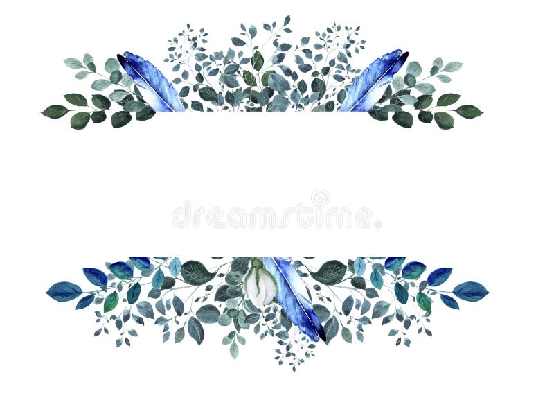 De geïsoleerde waterverf bloemenelementen met groen takje en bluen veren vector illustratie De geïsoleerde waterverf bloemenelementen met groen takje en bluen veren vector illustratie