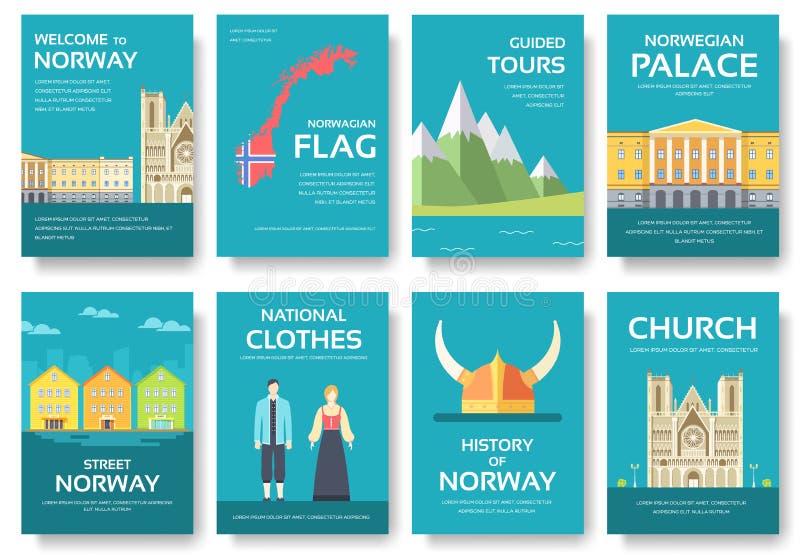De gids van de de reisvakantie van Noorwegen van het land van goederen, plaatsen en eigenschappen Reeks van architectuur, manier, royalty-vrije illustratie De gids van de de reisvakantie van Noorwegen van het land van goederen, plaatsen en eigenschappen Reeks van architectuur, manier, royalty-vrije illustratie