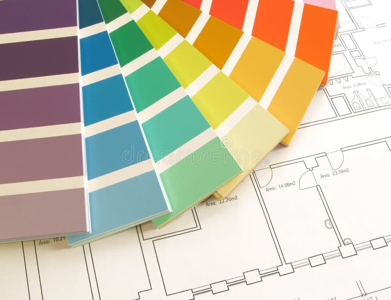 Color samples for selection with house plan on background. Color samples for selection with house plan on background