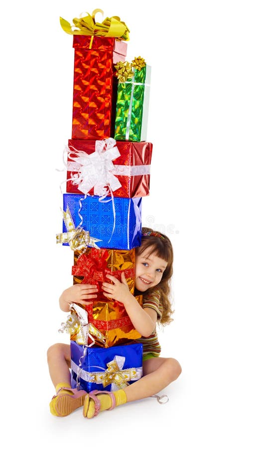 De giften van de de omhelzingenverjaardag van het meisje stock fotografie De giften van de de omhelzingenverjaardag van het meisje stock fotografie