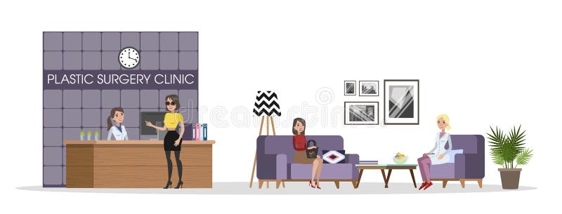 De glamourbinnenland van de plastische chirurgiekliniek met ontvangst royalty-vrije illustratie De glamourbinnenland van de plastische chirurgiekliniek met ontvangst royalty-vrije illustratie