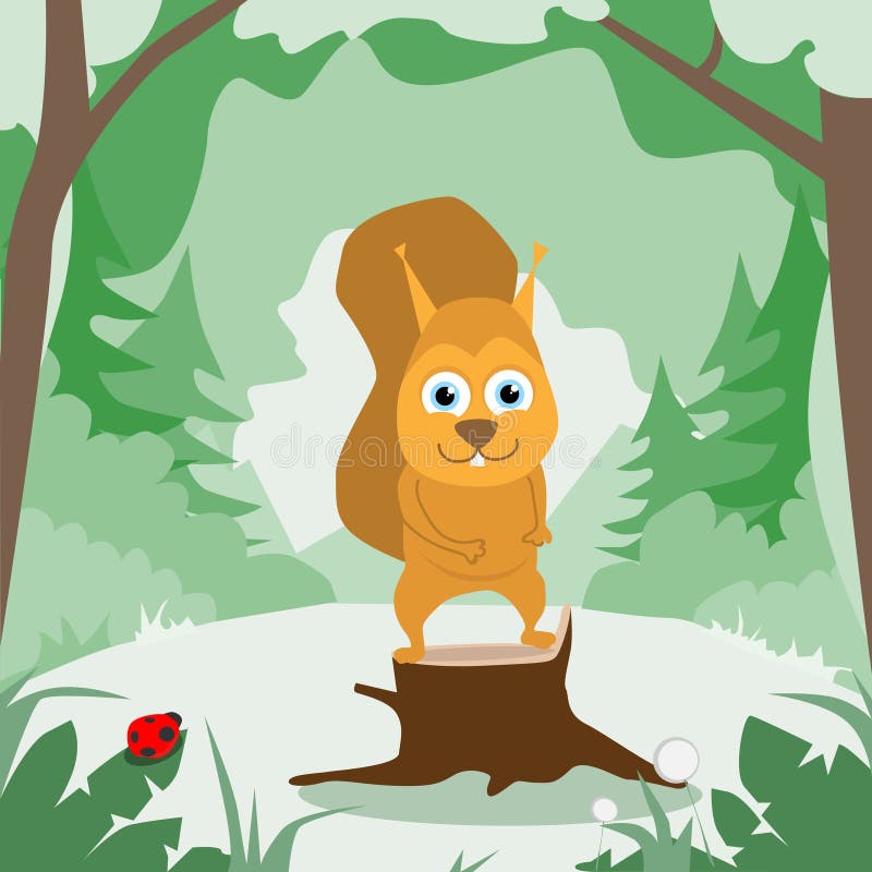 De Glimlach Groen Forest Colorful Flat van de beeldverhaaleekhoorn vector illustratie De Glimlach Groen Forest Colorful Flat van de beeldverhaaleekhoorn vector illustratie
