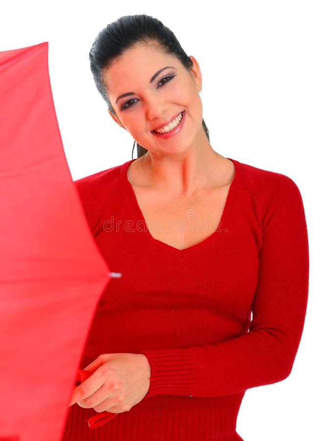 De glimlachende Paraplu van de Holding van de Vrouw stock afbeeldingen