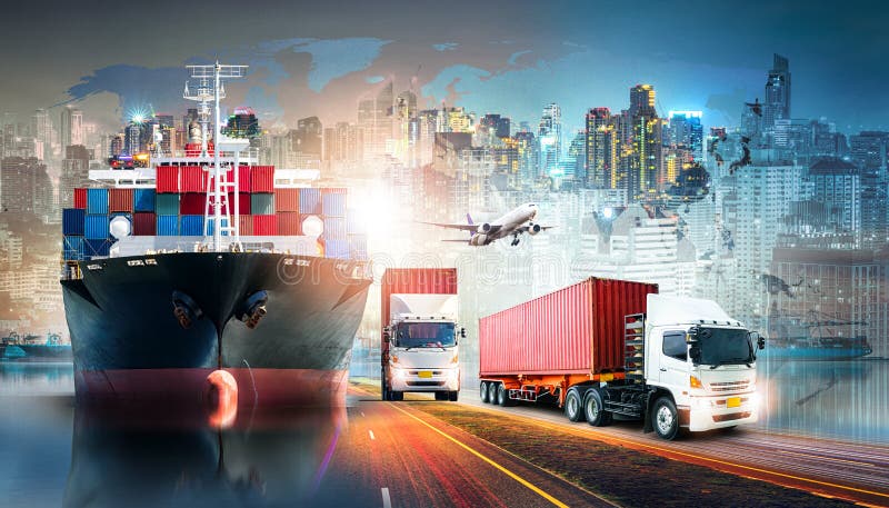 De globaal achtergrond van de bedrijfslogistiekinvoer-uitvoer en de vrachtschip van de containerlading