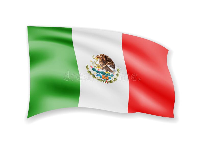 Mexicaanse vlag wappert op witte achtergrond. Vlag in de wind stock illustratie
