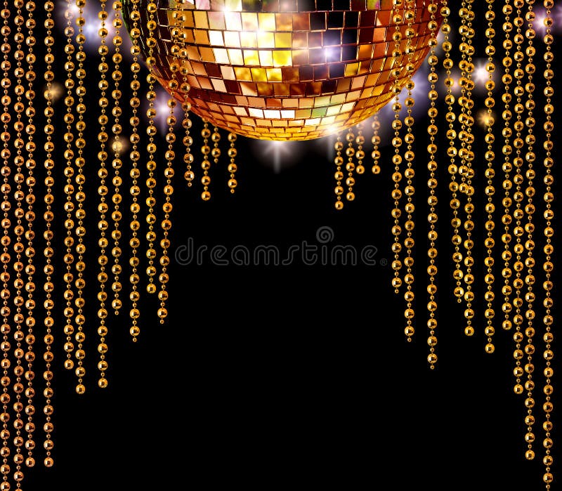 De gouden discobal en schittert gordijnen