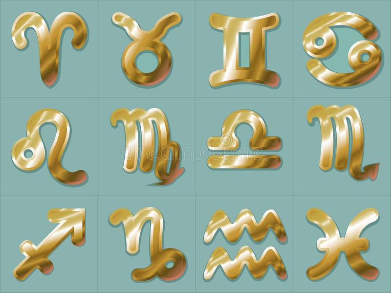 De gouden van de Stickersaries taurus gemini cancer leo virgo libra Schorpioen van Dierenriemtekens Boogschutter Steenbok Waterma stock illustratie De gouden van de Stickersaries taurus gemini cancer leo virgo libra Schorpioen van Dierenriemtekens Boogschutter Steenbok Waterma stock illustratie
