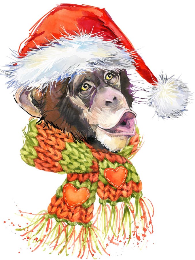 De grafiek van de Kerstman van de nieuwjaaraap, de illustratie van de aapchimpansee