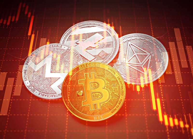 De grafieken van het Cryptocurrenciessucces met grafieken het dalen Het concept van de Cryptocurrenciesdaling stock illustratie De grafieken van het Cryptocurrenciessucces met grafieken het dalen Het concept van de Cryptocurrenciesdaling stock illustratie