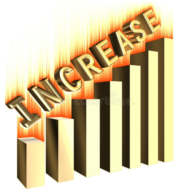 Increase burning gold graph bar on white background. Increase burning gold graph bar on white background